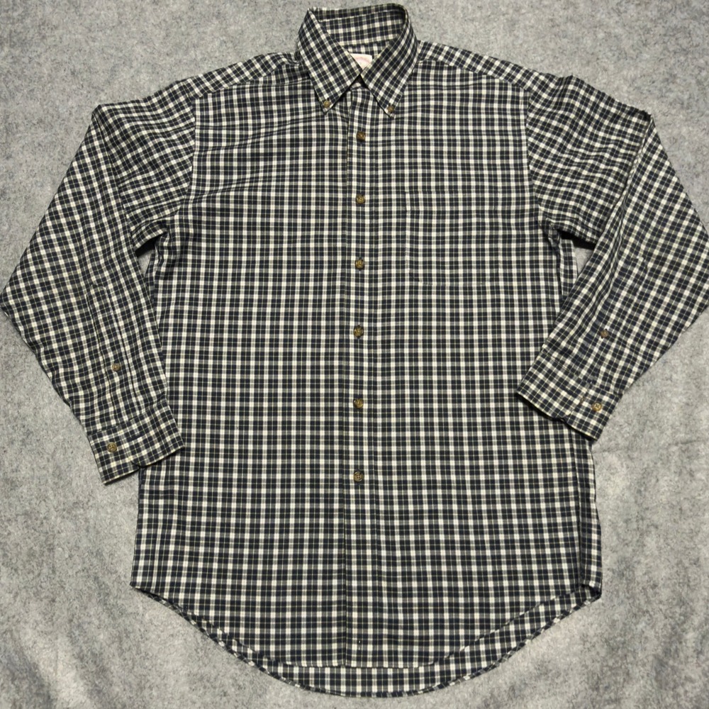 Brooks Brothers Mens S Plaid Button Down Shirt Traditional‎ Fit Navy White